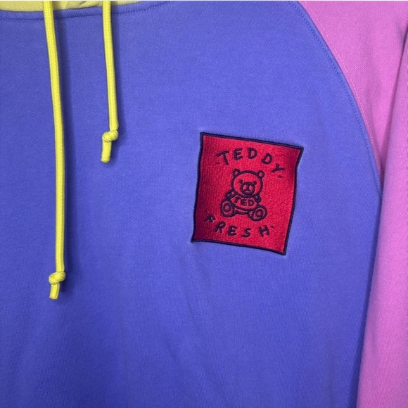 Teddy Fresh Colorblock Hoodie Sweatshirt Large Purple Pink Mint Yellow - Picture 3 of 8
